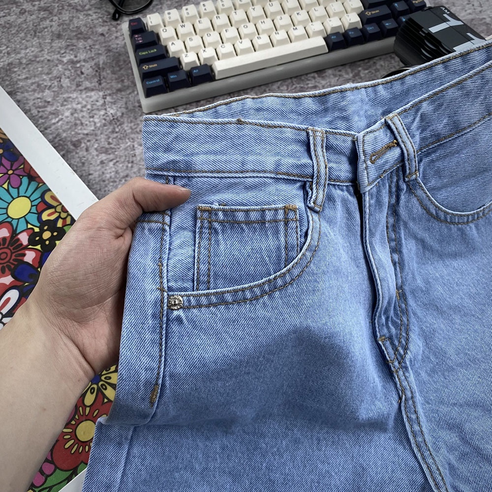 Quần Jean Ngố Lững Ống Rộng Nữ, Quần Sọt 2 Túi Chất Bò Lưng Cao ULZZANG | BigBuy360 - bigbuy360.vn