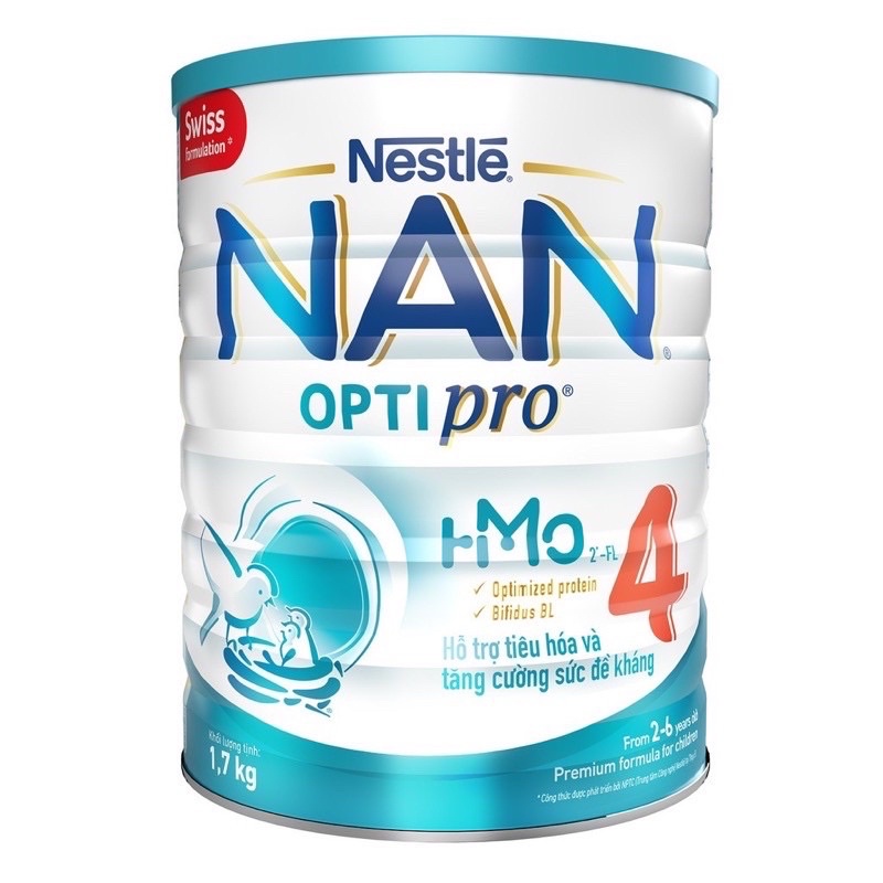 Sữa Nan số 4, 1,7kg cho bé 2- 6 tuổi (mẫu mới 1,6kg)