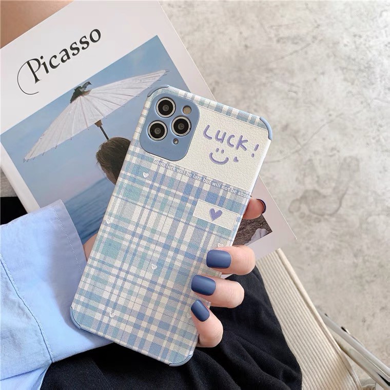 Ốp kẻ hoa viền dẻo lưng phủ da dành cho iPhone 11 12 Pro Max 7 8 Plus X XsMax XR Cú Mèo Case