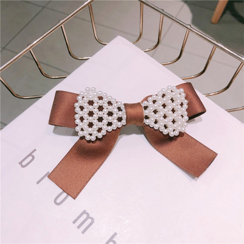 Kẹp Tóc Hình Nơ Đính Ngọc Trai Giả Phong Cách Vintage Dành Cho Nữ