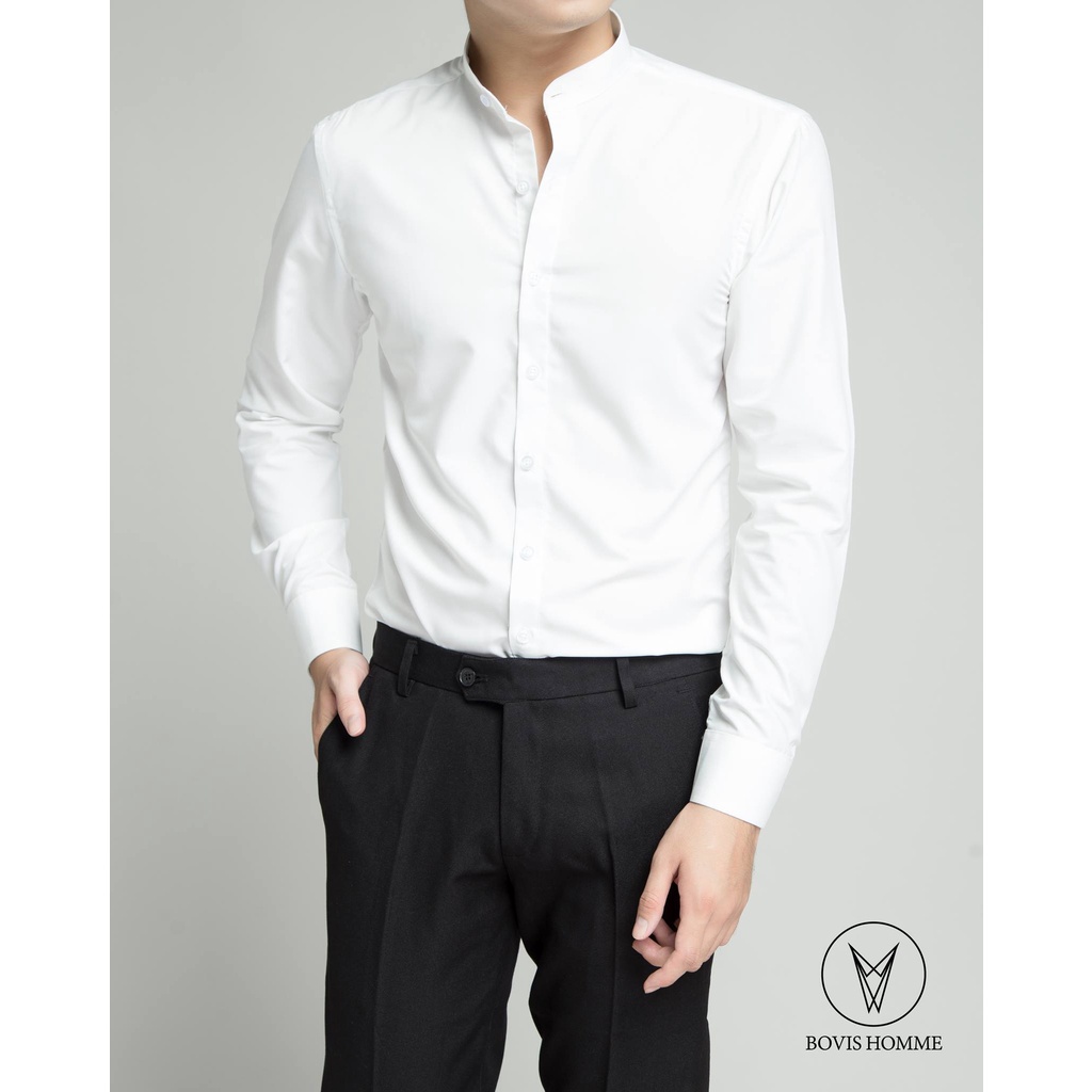 Áo sơ mi nam Bovis Homme trắng tay dài SD333, Form slim, chất liệu bamboo, mặt vải mềm mượt, thoáng mát, chống nhăn.