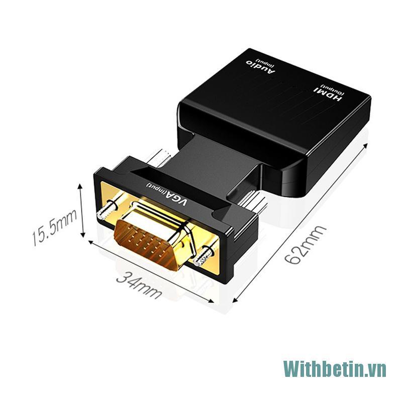 【Withbetin】VGA Male to HDMI Female Converter with Audio Cables for Monitor Projector Laptop