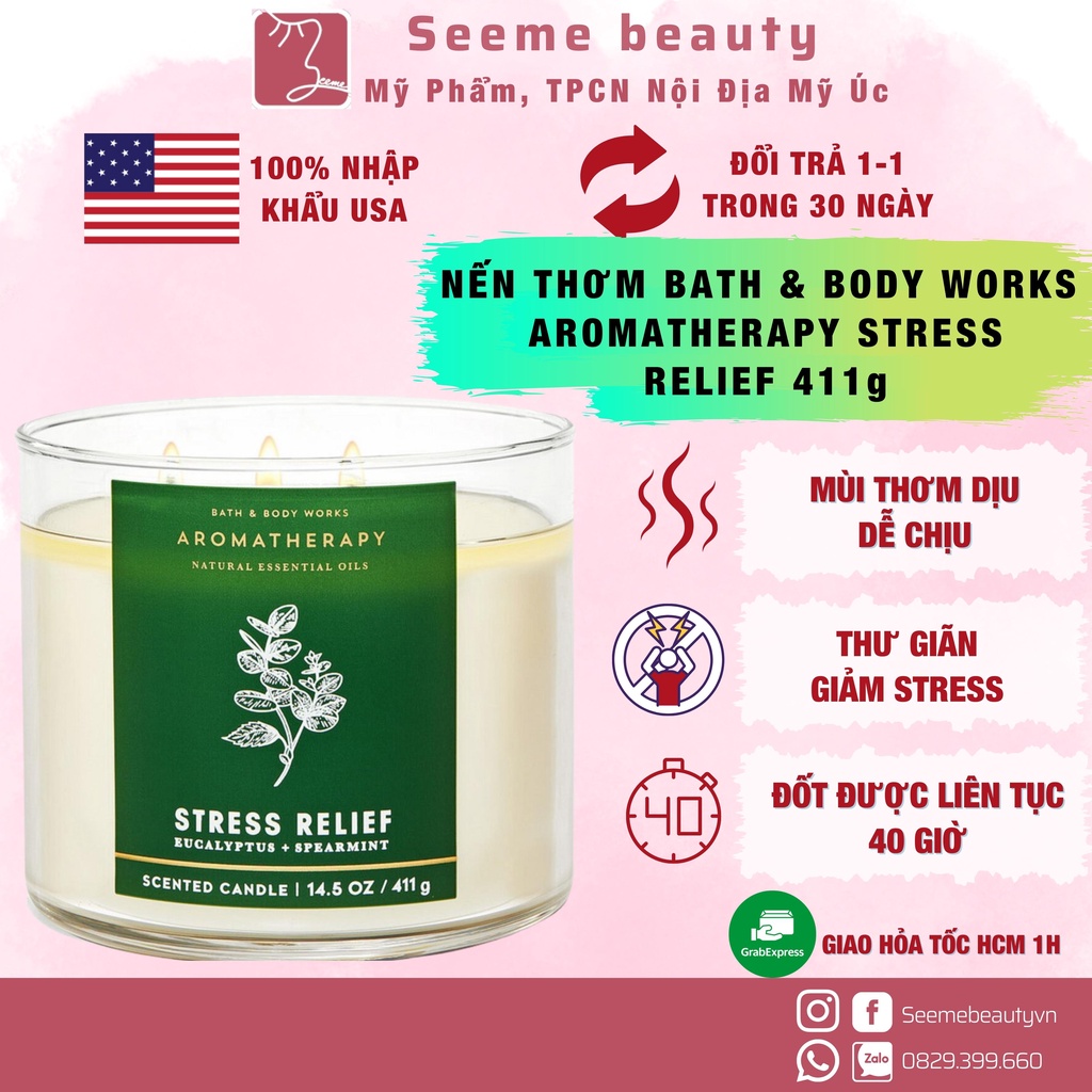 Nến Thơm Bath & Body Works Aromatherapy Stress Relief Scented Candle 411g Seeme Beauty