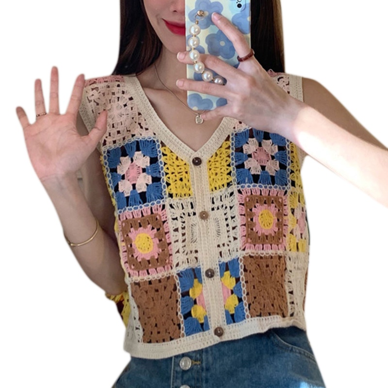Brroa Áo Crop Top Không Tay Thêu Hoa Rỗng Kiểu Pháp Ngọt Ngào Dễ Phối Đồ Thời Trang Mùa Hè