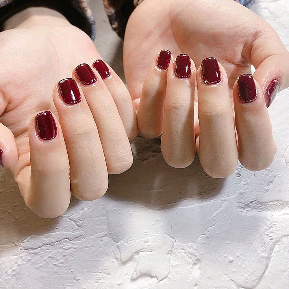 Bộ 24 Móng Tay Giả Ngắn Màu Trơn Đầu Oval Có Thể Tháo Rời