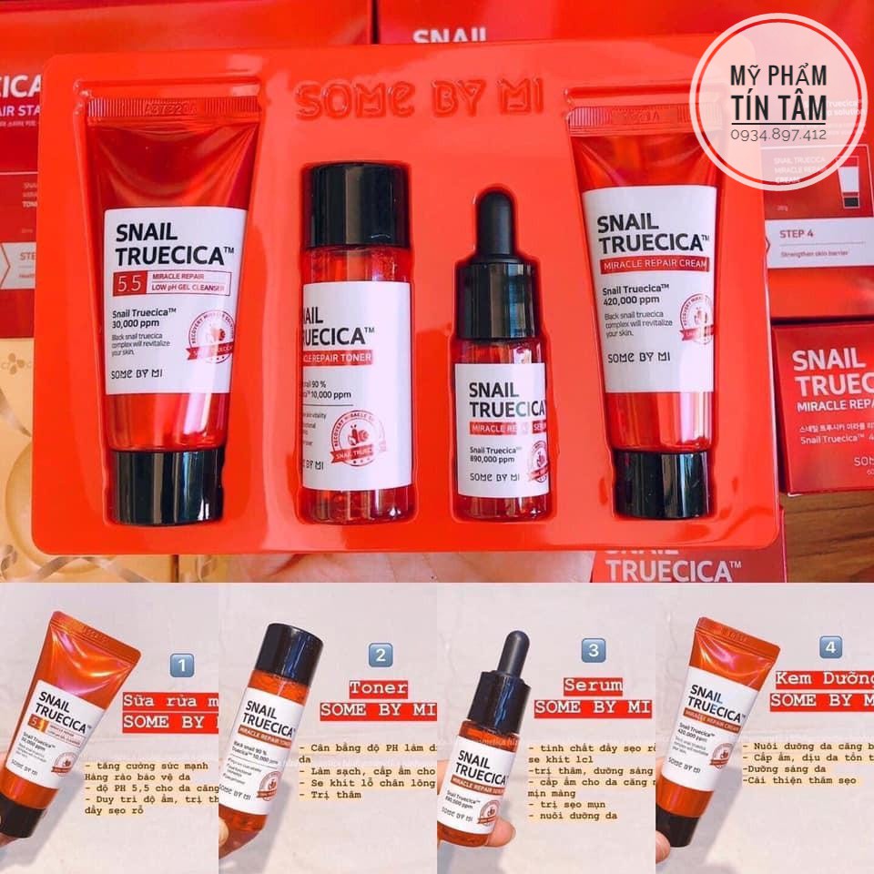 Bộ Kit 4 Món Snail Truecica Some By Mi Miracle Repair Starte - Phục hồi da, cải thiện sẹo lõm