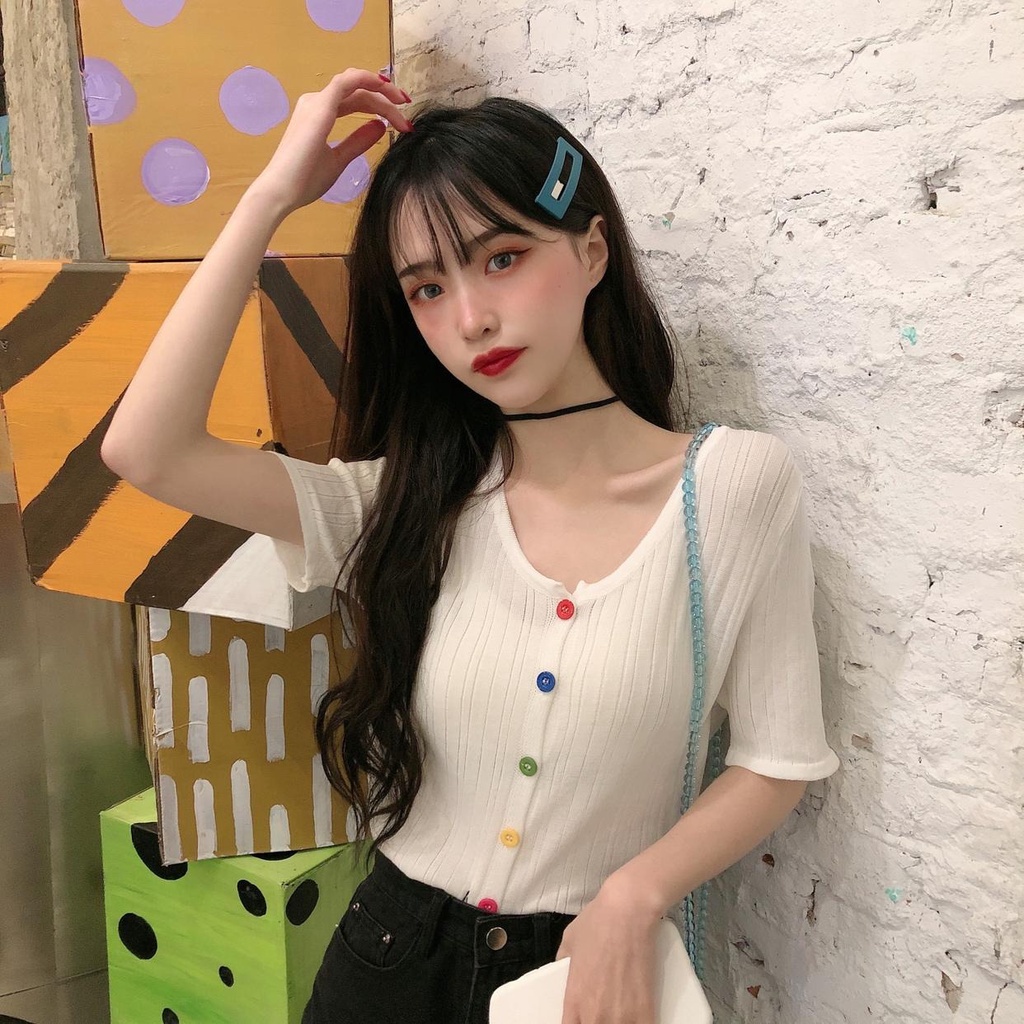 Áo Thun Lụa Lạnh Dệt Kim Tay Ngắn Dáng Rộng Che Phủ Bụng Kiểu Hàn Quốc Thời Trang Mùa Hè Cho Bạn Gái