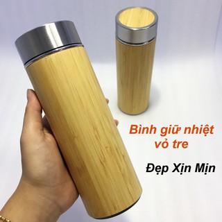 [FREESHIP] Bình Giữ Nhiệt Cao Cấp Vỏ Tre Trúc 350ml, 500ml Inox 304 GN.11, GN.12 Matab Nóng Lạnh Khắc Tên Quà Tặng
