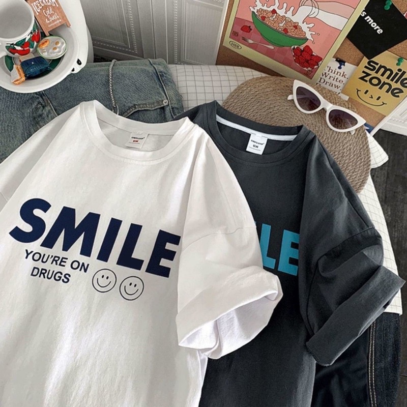Áo thun tay lỡ dáng rộng unisex - Smile