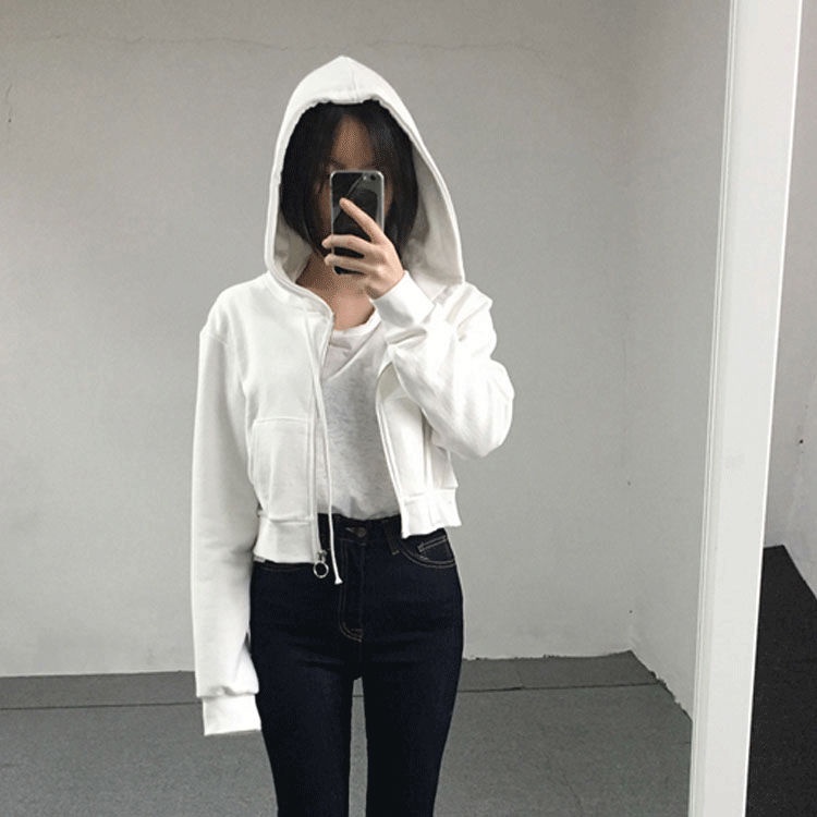 Jiashucheng Áo Khoác Hoodie Dài Tay Phối Khóa Kéo Phong Cách Harajuku