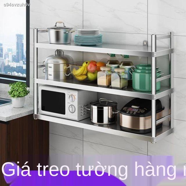 Inox hai lớp ba có lan can bảo vệ giá đỡ lò vi sóng để gia vị bát đĩa nồi