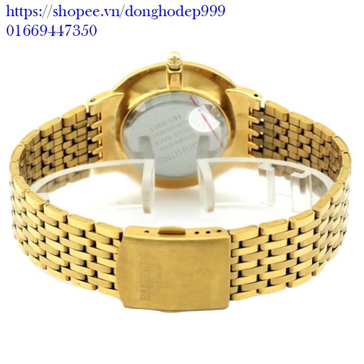 Đồng hồ nam Baishuns mặt họa tiết rồng dây xích mạ vàng