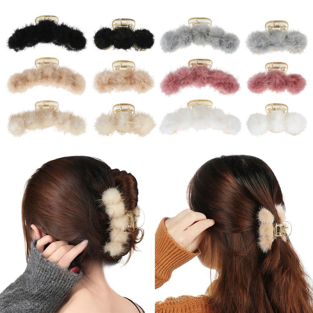 Kẹp Tóc Càng Cua Phối Lông Thời Trang Thu Đông Cho Nữ