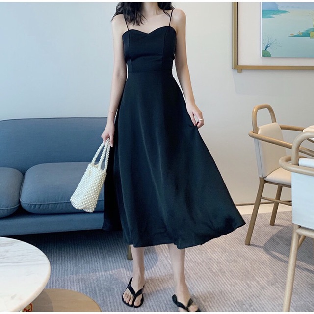 Váy hai dây hở lưng đi biển V377 Đầm đi tiệc hai dây Váy dài