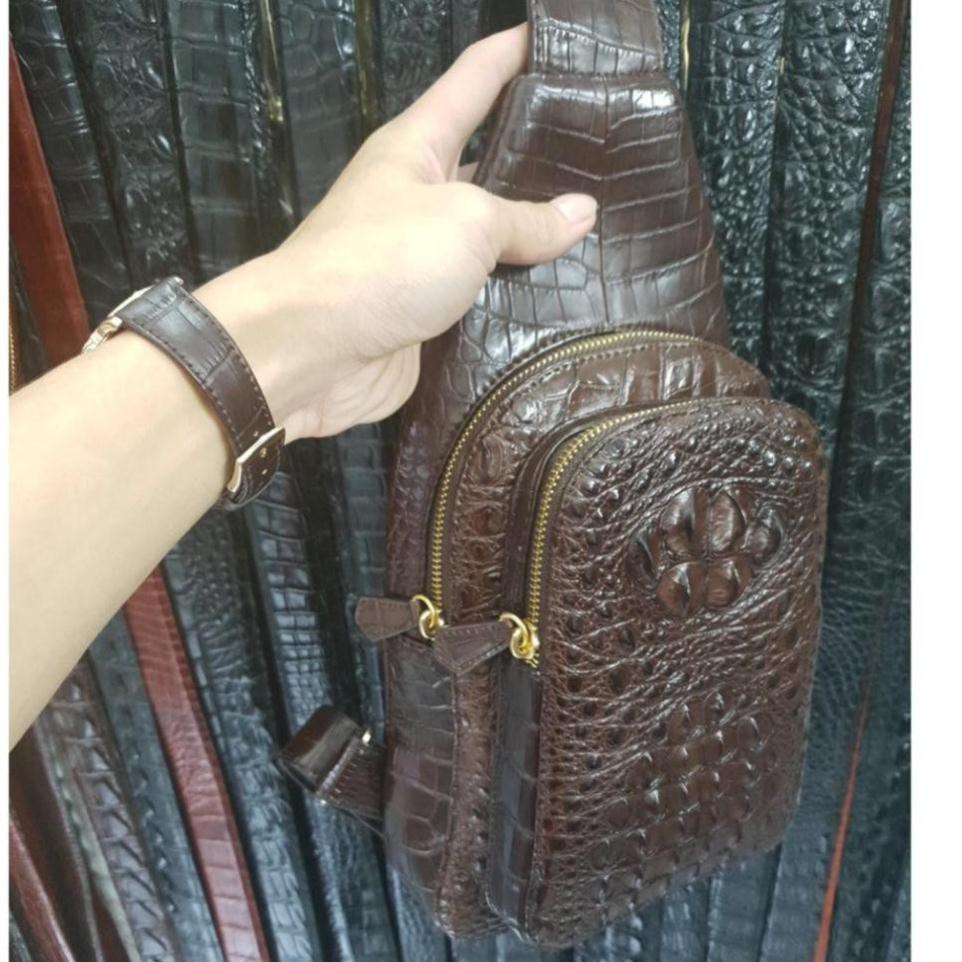 BaLo Handmade Nâu cafe Đeo Chéo Chính Hãng Da Cá Sấu Thật Cực Chất [Bảo Hàng 12 Tháng - Hình Ảnh Chụp Thực Tại Shop]