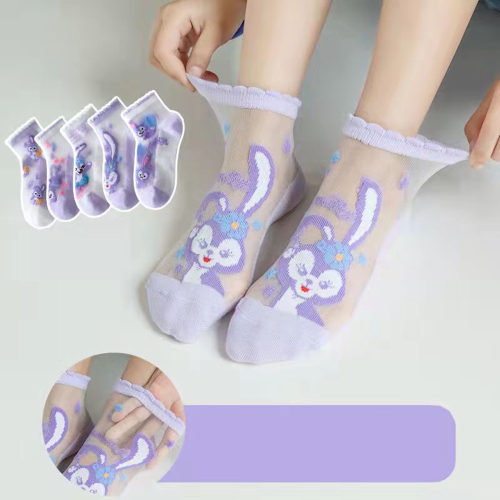 Set 5 Đôi Vớ Siêu Mỏng Trong Suốt Thoáng Khí In Họa Tiết Hoạt Hình Dễ Thương Cho Bé Gái