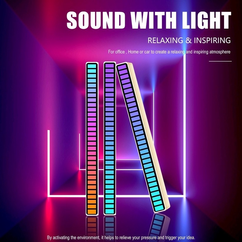 【Giao hàng 24h】Thanh đèn LED cảm ứng theo mức độ âm nhạc RGB 32 Hạt Đèn Độc Đáo ~sfvn