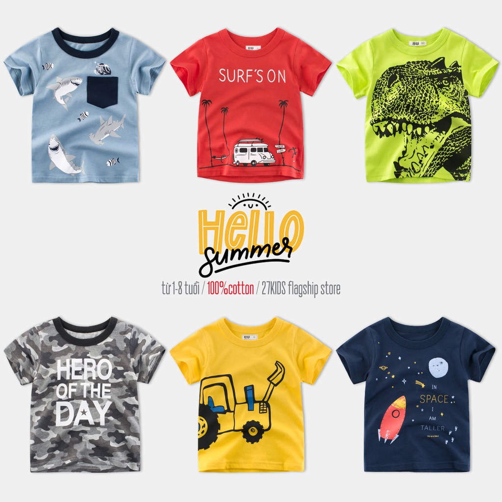  Áo bé trai 27KIDS áo thun cho bé in hình độc đáo chất cotton hàng xuất Âu Mỹ