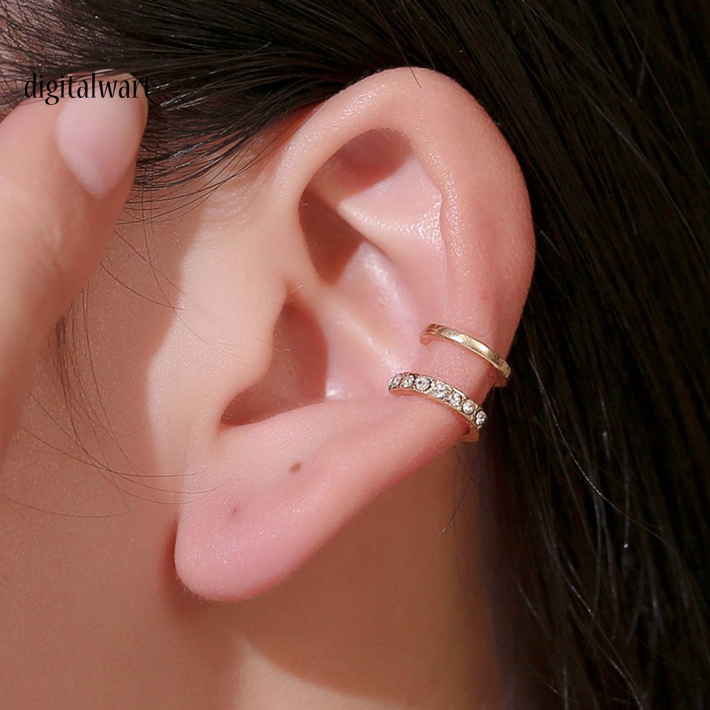 Khuyên kim loại đeo vành tai thiết kế đính đá lấp lánh nữ tính