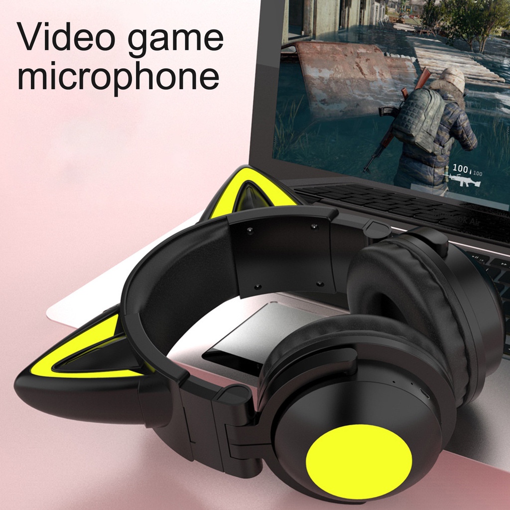 Tai nghe chơi game không dây hình tai mèo phát sáng nhiều màu tiện dụng cho điện thoại