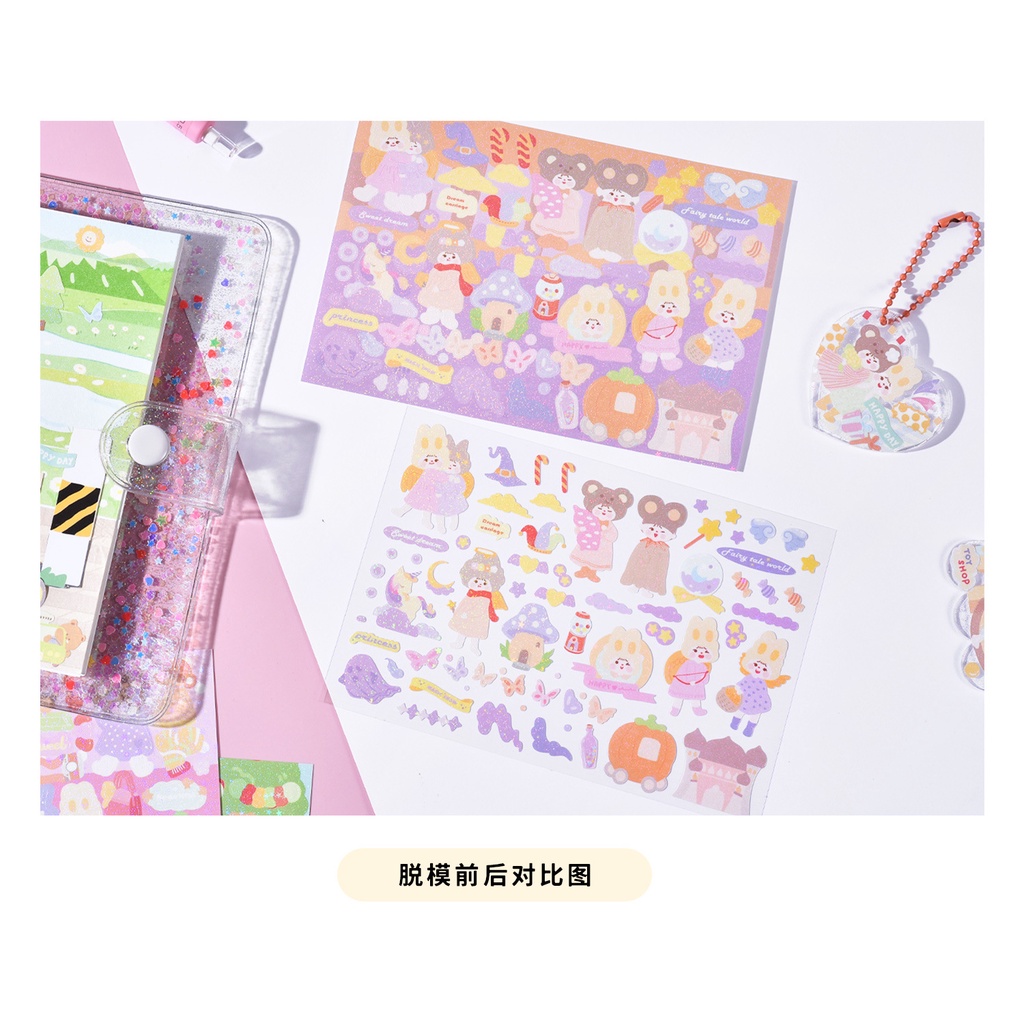 Peach 1Pcs Cute cartoon landscape stickers Journal Scrapbook Decor Sticker