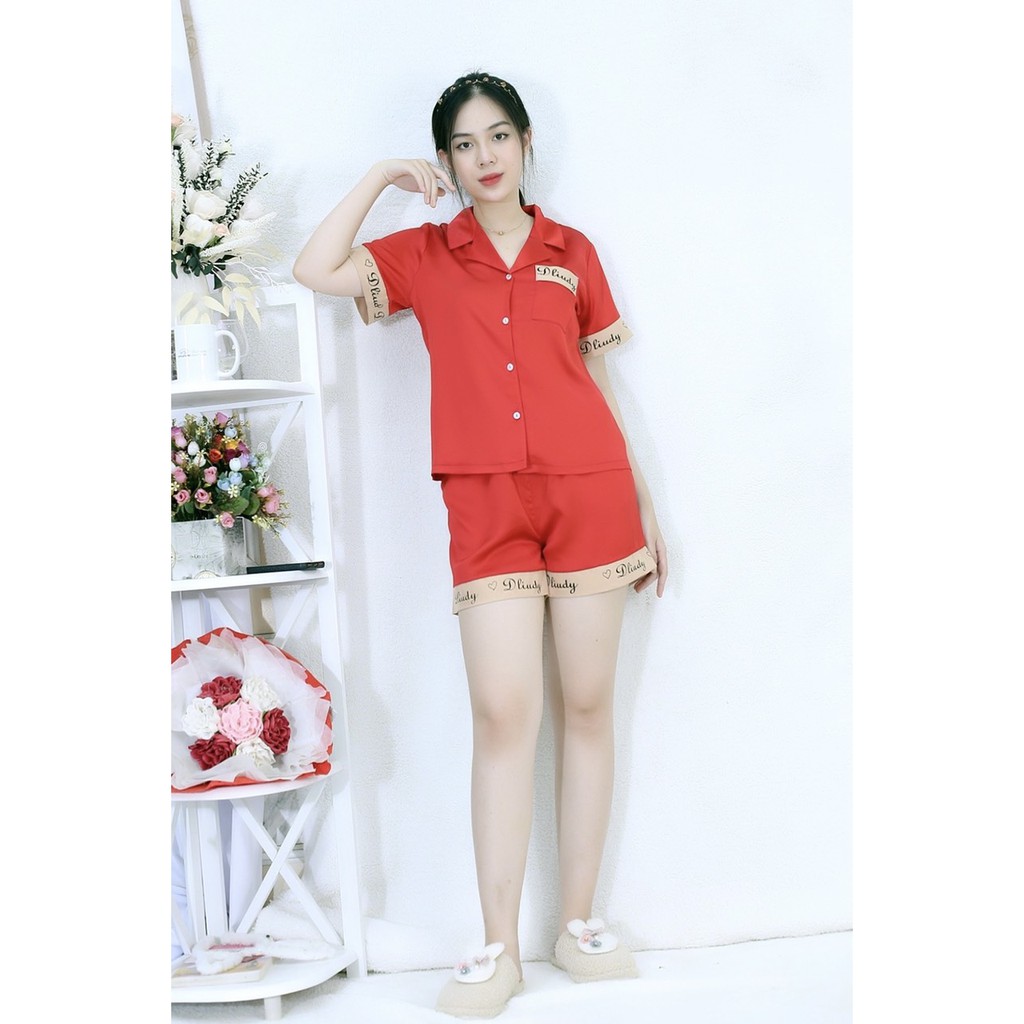 [HÌNH THẬT 100%] Bộ đồ Pijama nữ ngắn màu ĐỎ - vải lụa satin cao cấp - Cực Kì Sang Chảnh