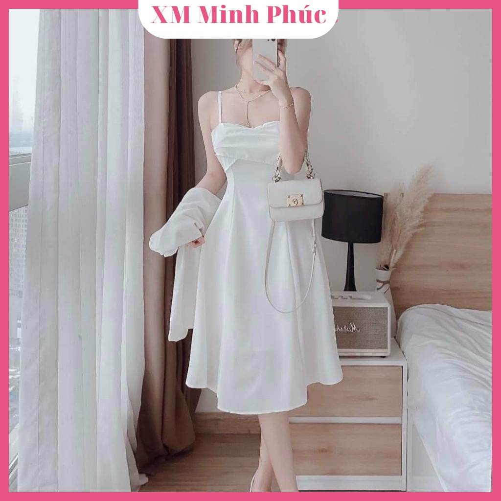 Set đầm dây kèm áo khoác Minh Phúc sét váy nữ màu trắng tinh khôi duyên dáng cho nàng đi chơi đi tiệc thêm điệu đà