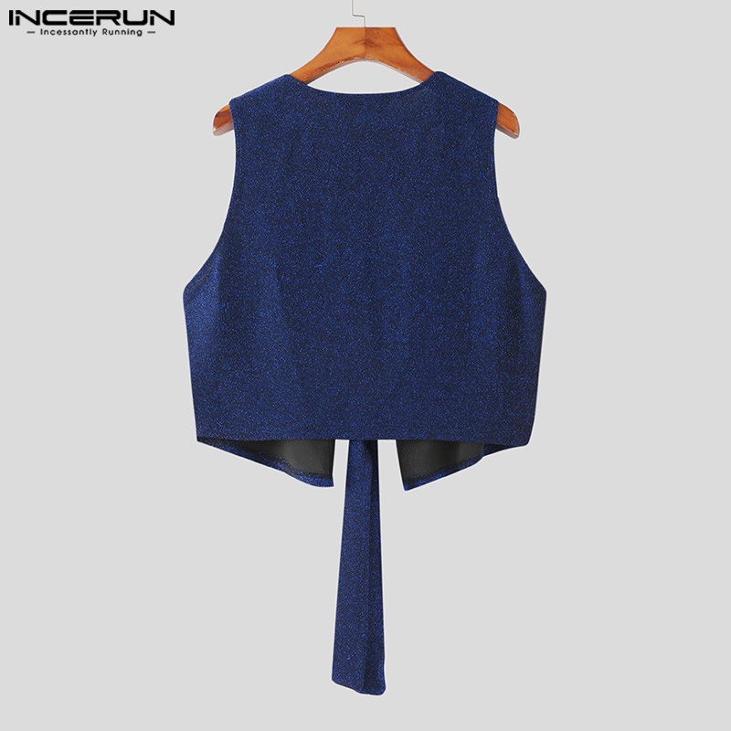 INCERUN Áo Ghi Lê Không Tay Cổ Chữ V Sáng Bóng Gợi Cảm Cho Nam