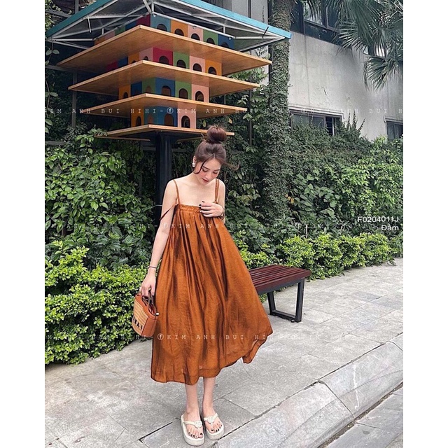 Đầm maxi đũi tơ dáng suông 2 dây đôi hàng Quảng châu