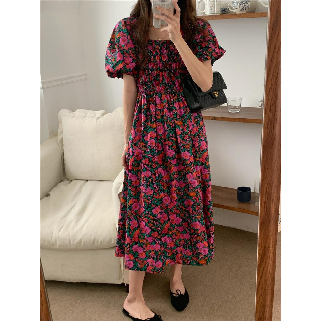 Đầm Hoa Cổ Vuông Dáng Dài Vừa Phong Cách Retro 60653