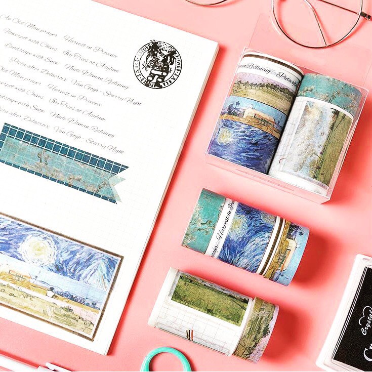 Set 7 cuộn washi tranh Vangogh vintage cổ điển, trang trí sổ, nhật kí, bullet journal