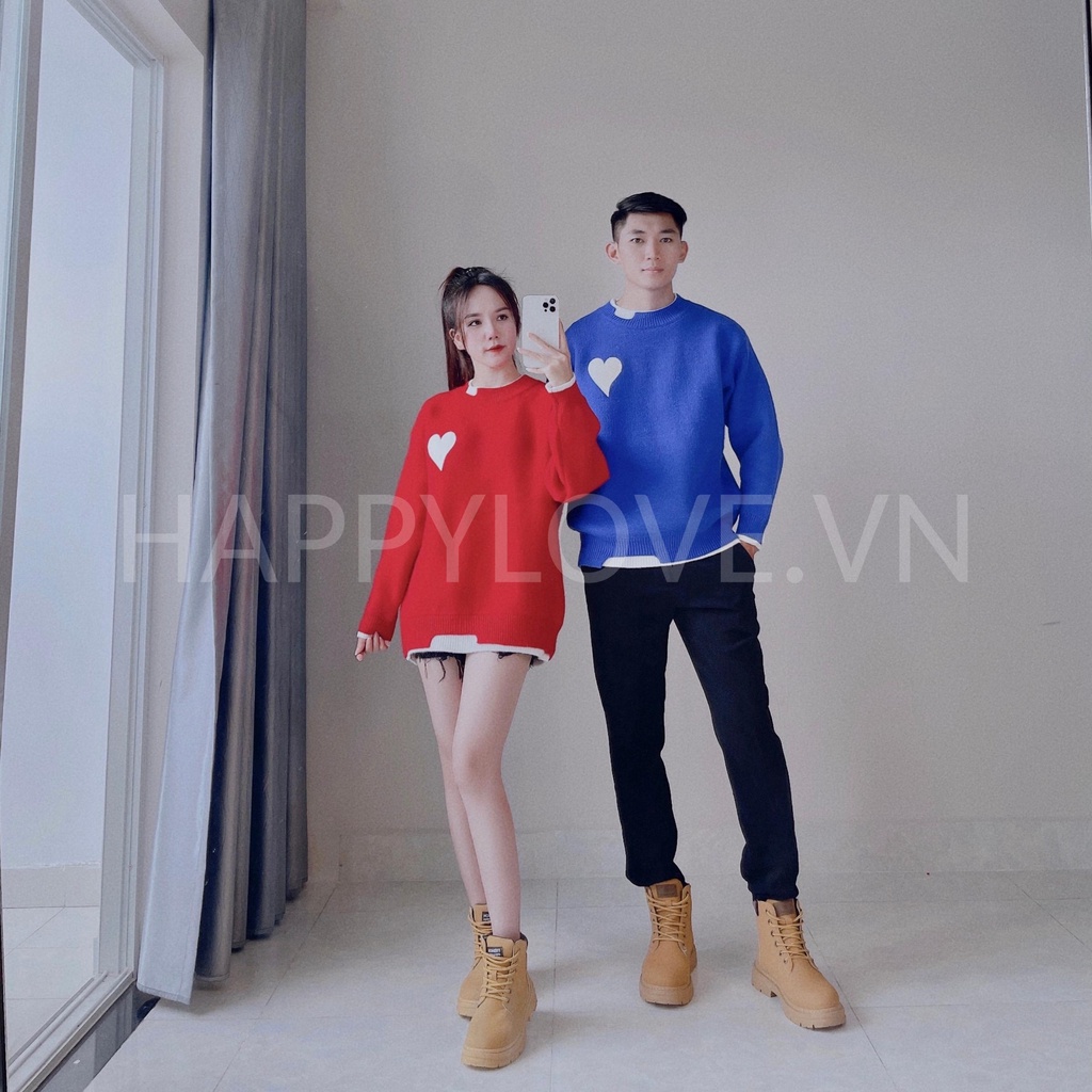 Áo Len Đôi Nam Nữ Hàn Quốc Hình Trái Tim hàng Quảng Châu cao cấp HAPPYLOVE, Set Đồ Đôi Couple Nam Nữ Unisex 2022 H32