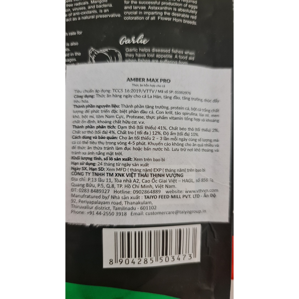 Cám Amber Pro Lên Đầu, Tăng Màu, Sáng Châu,Thức Ăn Cám Viên Cho Cá La Hán, Hàng Nhập Khẩu