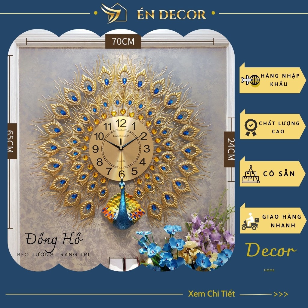 Đồng Hồ Treo tường, Đồng Hồ Trang Trí, Con Công, Nghệ Thuật, Kim Trôi, Én Decor