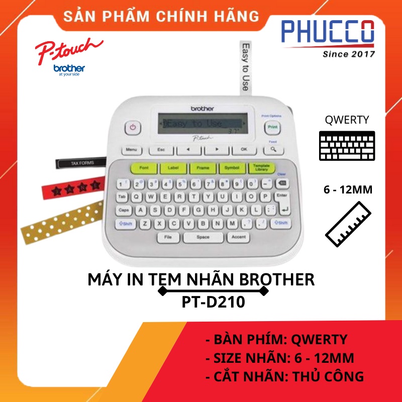 Máy in tem nhãn  Brother P-touch D210, máy in tem nhãn dán cầm tay, để bàn, nhỏ gọn, bàn phím tiện lợi