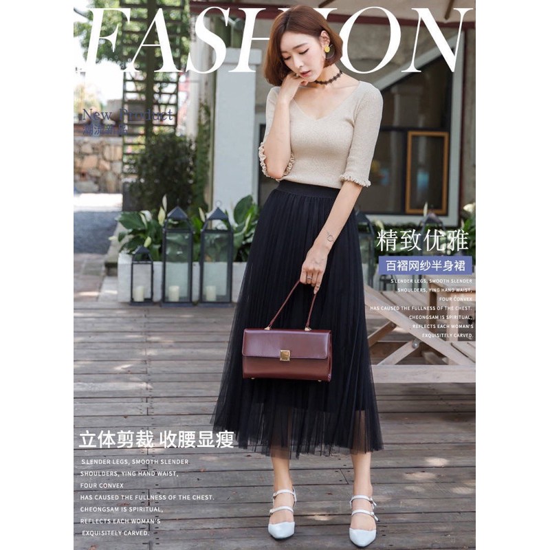 MS061 Chân váy xoè lưới xếp li Quảng Châu