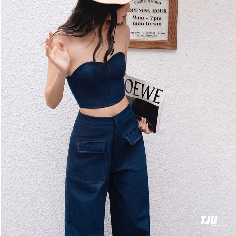 Quần jean nữ cạp cao ống rộng gấu gập phối 2 túi trước, Quần bò nữ ống rộng gập gấu ulzzang, thiết kế T-Ju (jeans cici) | BigBuy360 - bigbuy360.vn