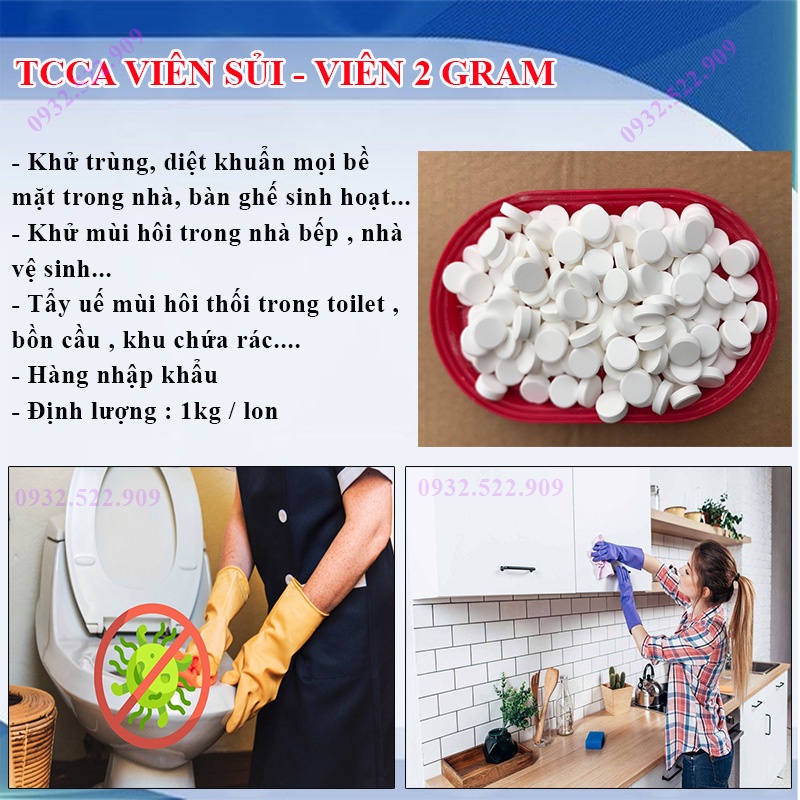 1kg TCCA 90, Clo Viên 2gam, Xử lý Nước Hồ Bơi, Diệt Tảo Rong Rêu, Khử Trùng Nhà Cửa
