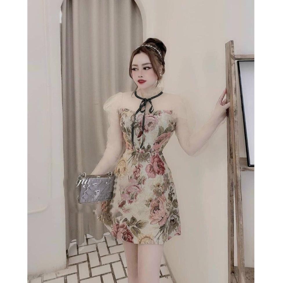 Đầm Xòe Tay Voan Chân Váy In Họa Tiết Phù Hợp Đi Tới Sự Kiện, Tiệc ,Đi Chơi Phố