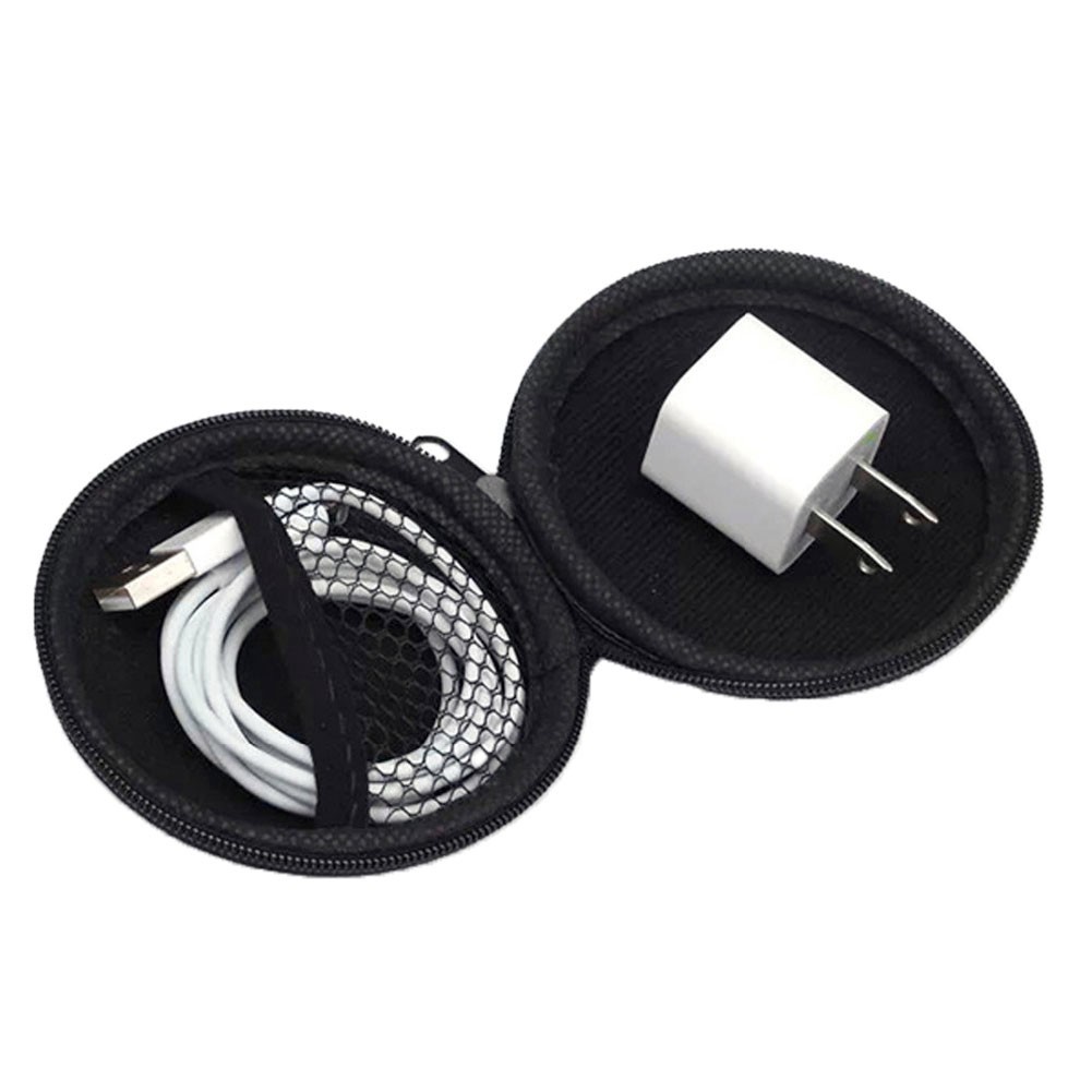 Túi, bao đựng tai nghe, sạc điện thoại, pin bằng da đa năng mini tròn chống sốc cứng cáp nhỏ gọn kèm móc khóa đi du lịch