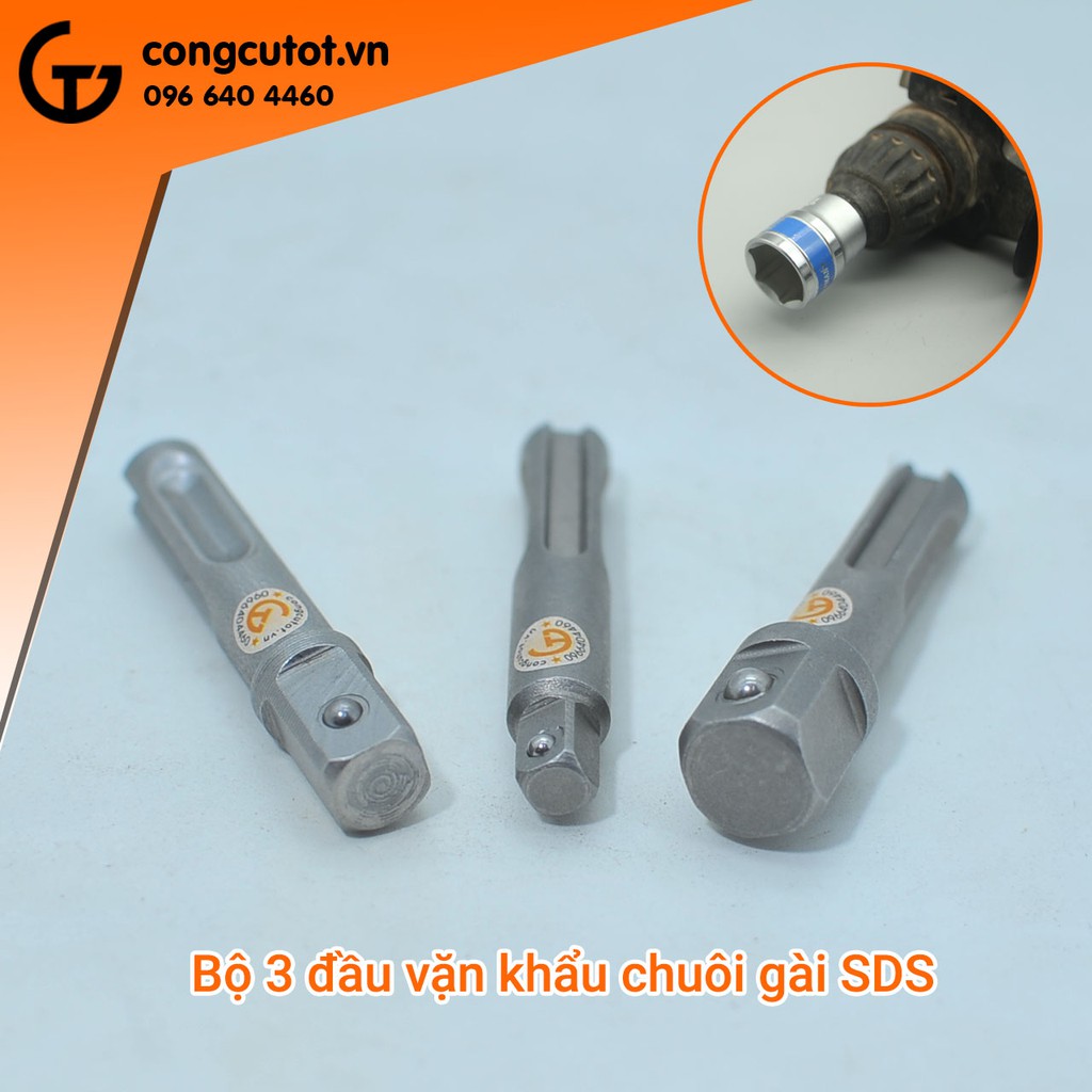 Bộ 3 đầu vặn khẩu chuôi gài SDS thép CR40 1/2 1/4 3/8inch