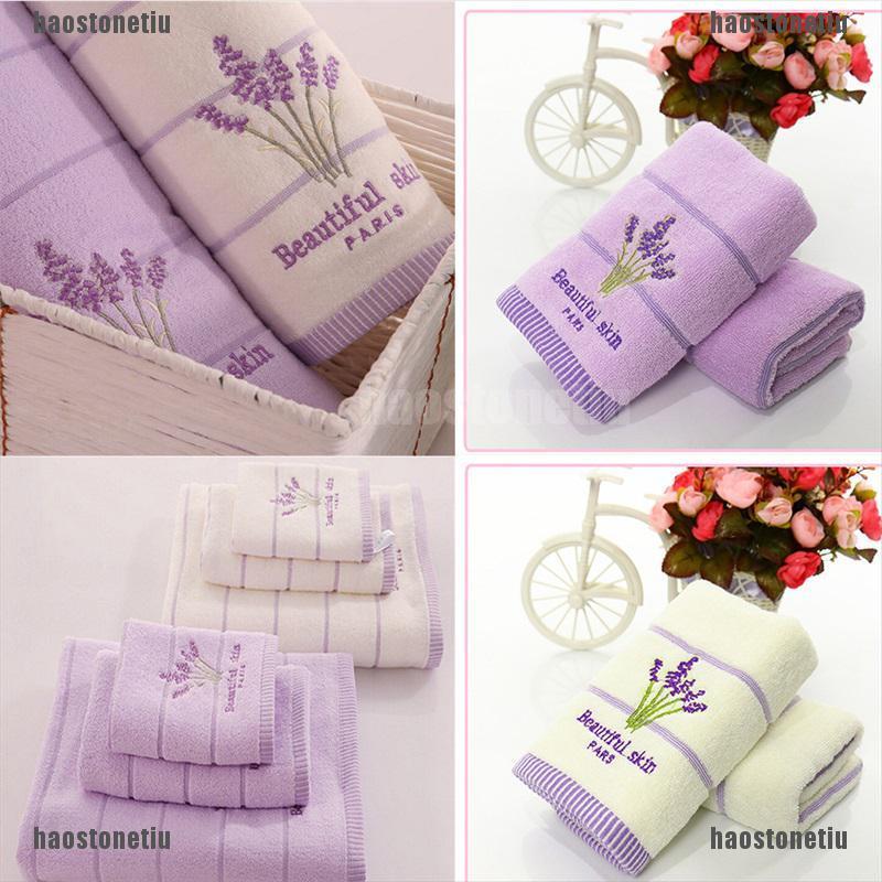 (tiu) Khăn Tắm / Tay Cotton Mềm Mại Thêu Hoa Oải Hương Thơm