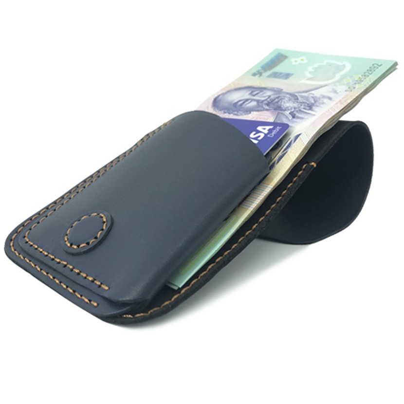 Ví bóp da bò mini handmade nhỏ gọn thời trang nam nữ Heki VS19 Sen