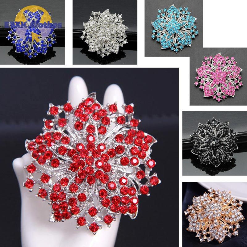 ETXK Trendy Women Crystal Rhinestones Flower Brooch Pin Vintage Collar Lapel Pins Fine Jewelry Gifts