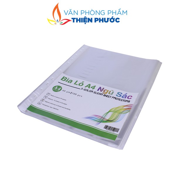 Bìa Lỗ File 4 lạng ngũ sắc nilong dày 40Um - Bìa đựng hóa đơn xấp 100 tờ THIỆN PHƯỚC