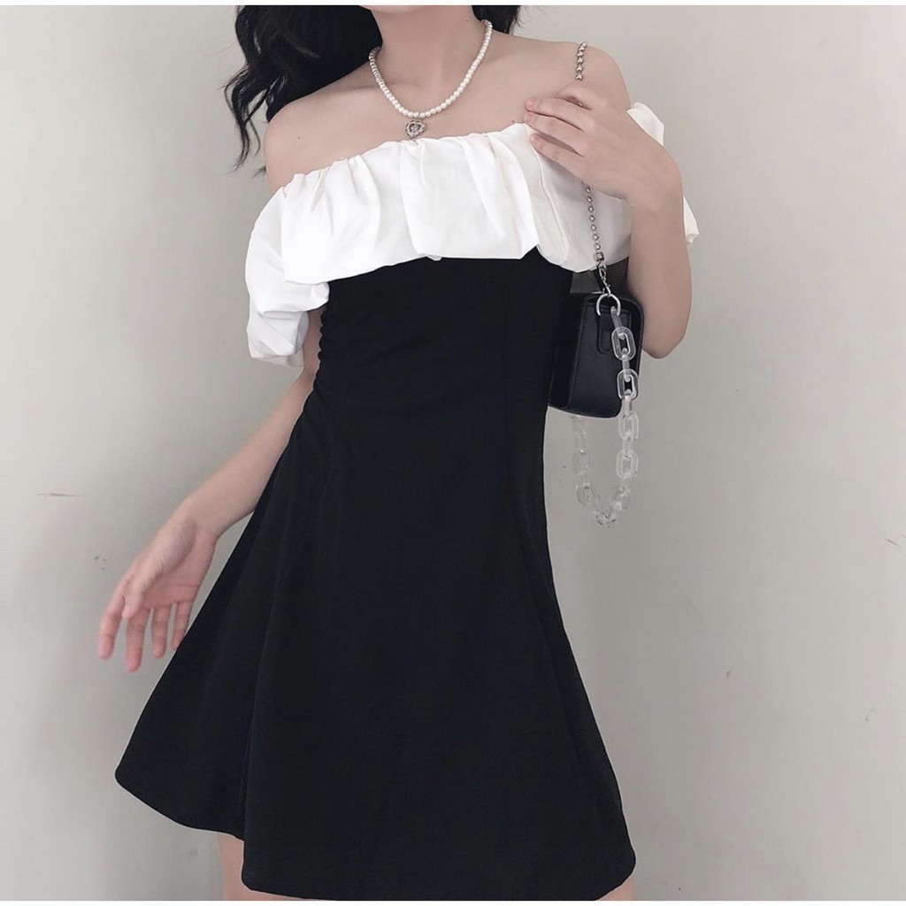 (SẴN-CLIP THẬT) Đầm trễ vai bèo đen dáng ôm dự tiệc sang trọng | BigBuy360 - bigbuy360.vn