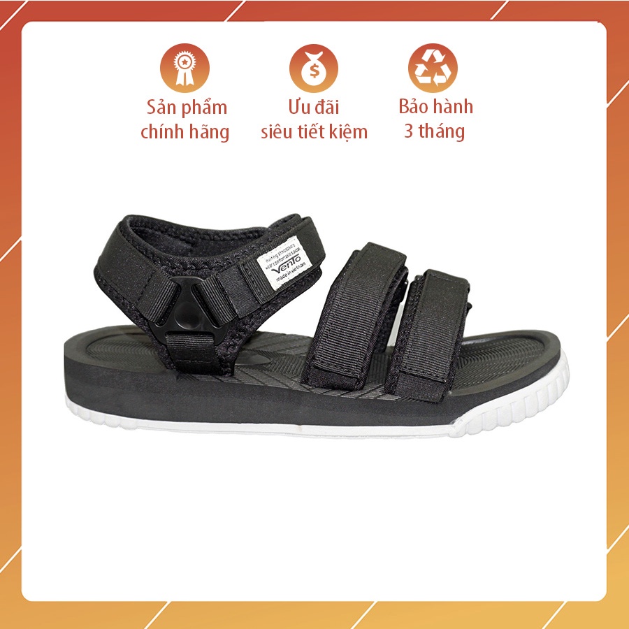 Sandal Vento nam nữ chính hãng SD-9801 màu đen trắng Black, Dép quai hậu đế bằng, Giày 2 quai dán đi học đi làm