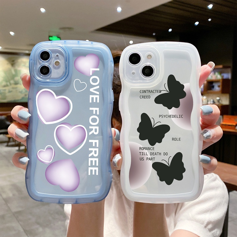 SUNTAIHO Ốp lưng iphone Ốp điện thoại mềm họa tiết bướm/ trái tim gợn sóng thích hợp cho iPhone 11 11 Pro 13 12 Pro Max X XS Max XR 7