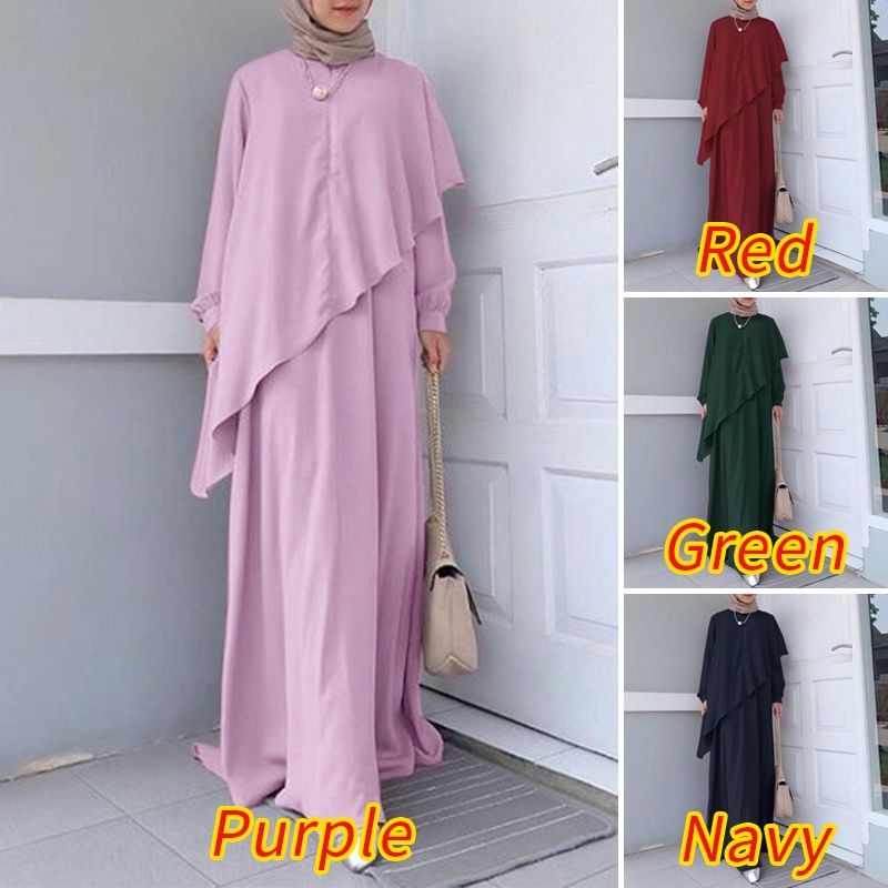 Đầm maxi ZANZEA tay dài cổ tròn phối nút phong cách hồi giáo cho nữ