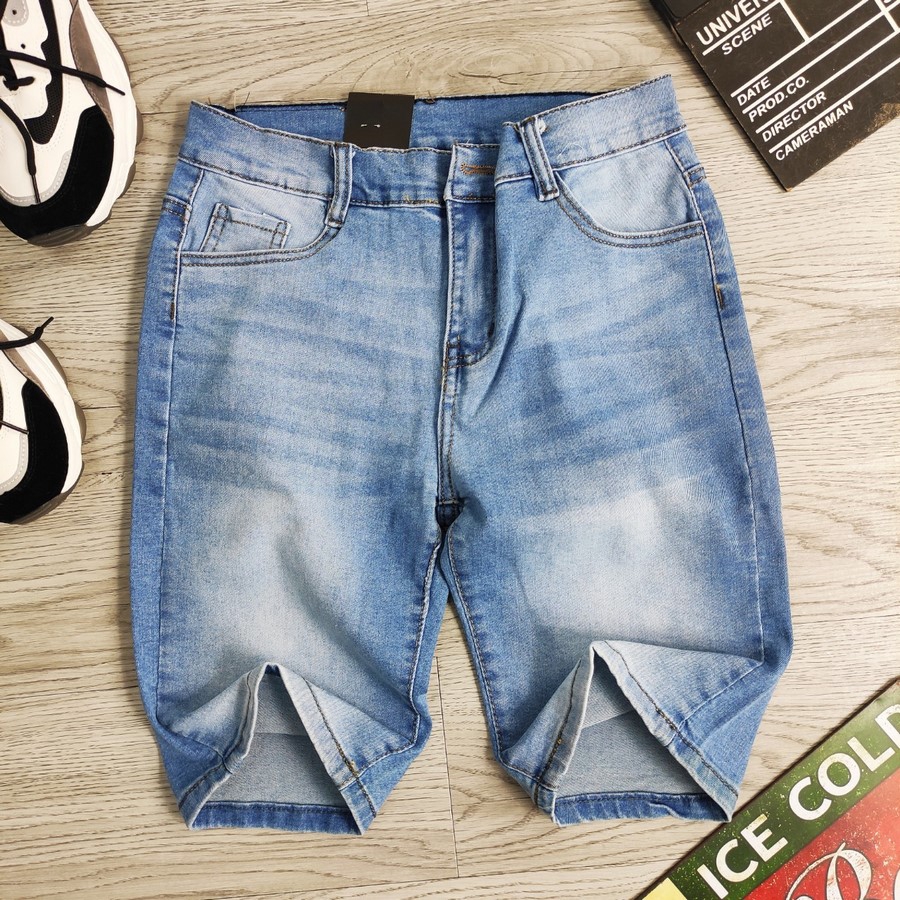 [Mã FASHIONGREEN15 giảm 10% đơn 99K] Quần short jean nam co giãn MĐ Q807 xanh nhạt